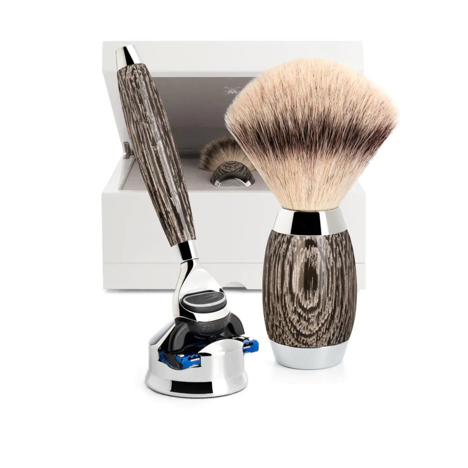 Mühle Edition Antique Oak Shaving Set with Silver Fibre Tip Brush, Stand and Razor Fusion, one Size, Estándar