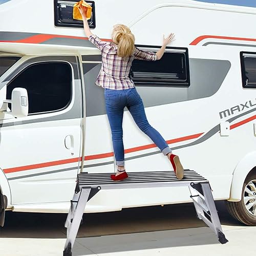 Miniatura 5 de Plataforma de trabajo de aluminio de gran tamaño, banco de trabajo portátil plegable con alfombrilla antideslizante, capacidad de 660 libras,