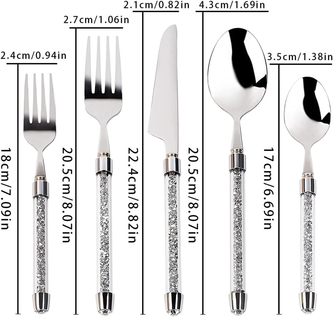Silverware Set 20 Pieces Crystal Handle Stainless Steel Utensil Sets Cutlery Set Flatware Set for 4 Mirror Polished Tableware Cutlery for Home Kitchen Restaurant Exquisite Ergonomic