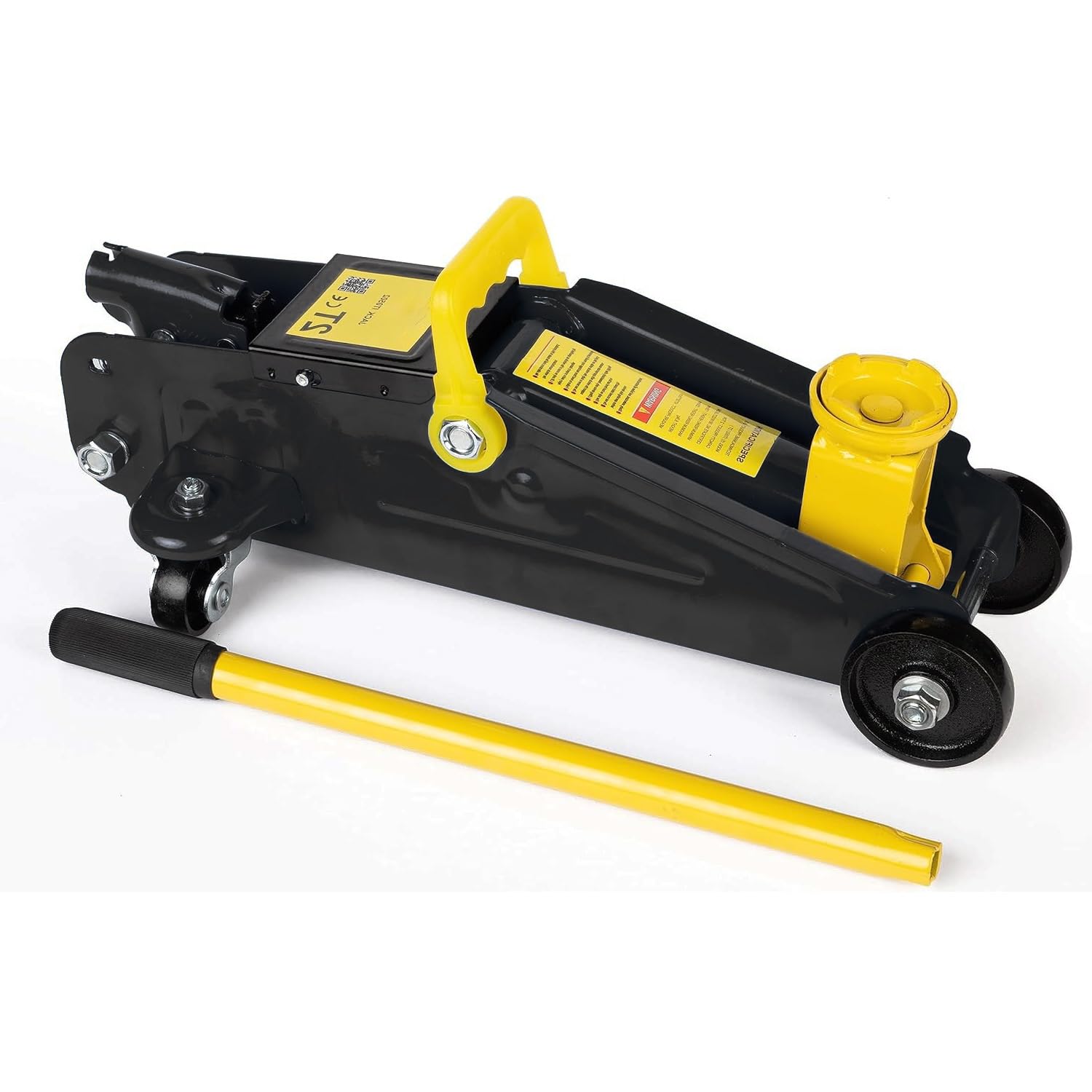 Cric Sollevatore Idraulico Auto Martinetto 2t Ruote Bidirezionali Cuscinetto Assetto Ribassato Professionale Veicoli Auto Moto Valigetta Nero Giallo