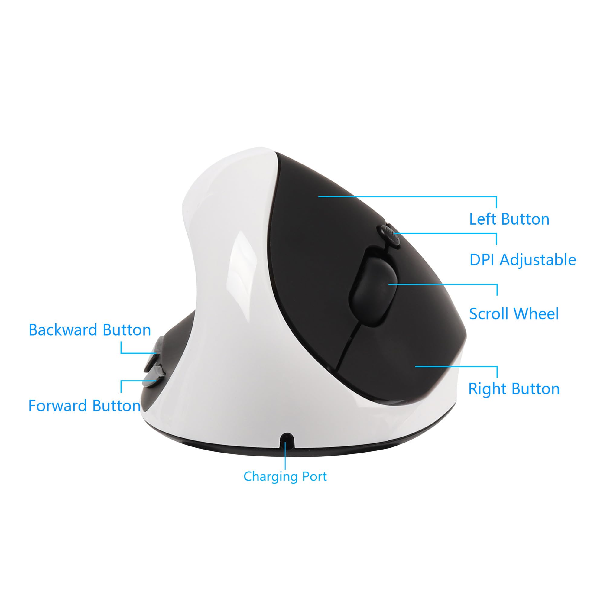 Mouse per mancini, mouse ergonomico verticale ricaricabile 2.4G wireless con ricevitore USB, 6 pulsanti 3 DPI regolabili 800/1200/1600 per computer portatile PC desktop appositamente per
