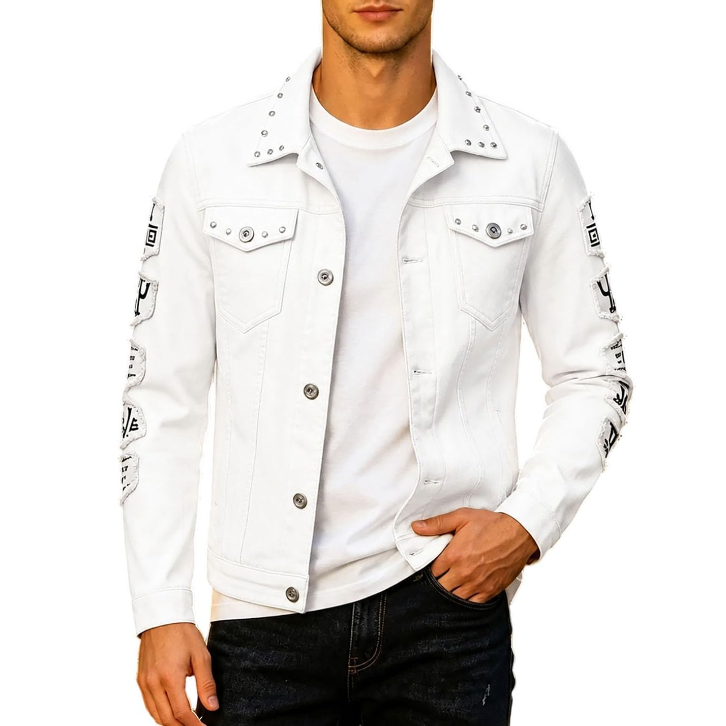 Generisch KnöPfe FüR Strickjacke Jeansjacken Herbstmode Used Look Jeansmantel mit Streetwear Oberbekleidung
