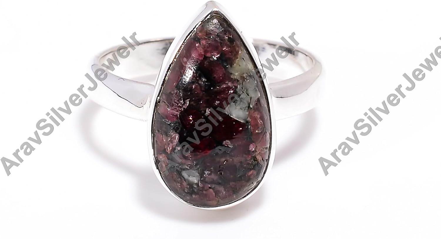 Natural Eudialyte Gemstone 925 Sterling Silver Handmade Statement Promise Stacking Ring Jewelry Gift for Her