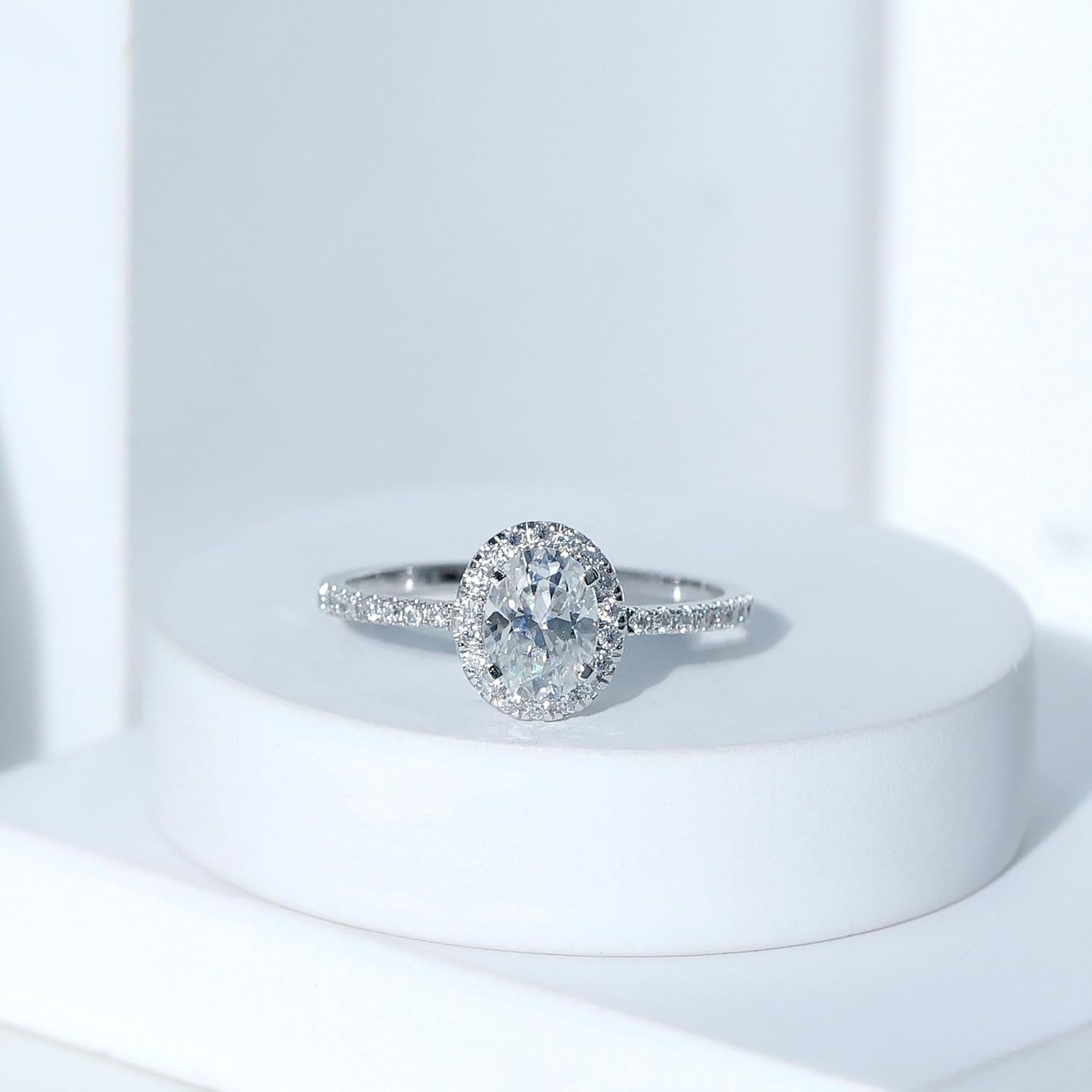 Certified 1.5 Carat Moissanite Oval Engagement Ring For Women, D-Vs1 Quality, Moissanite Halo Ring - Ready To Gift