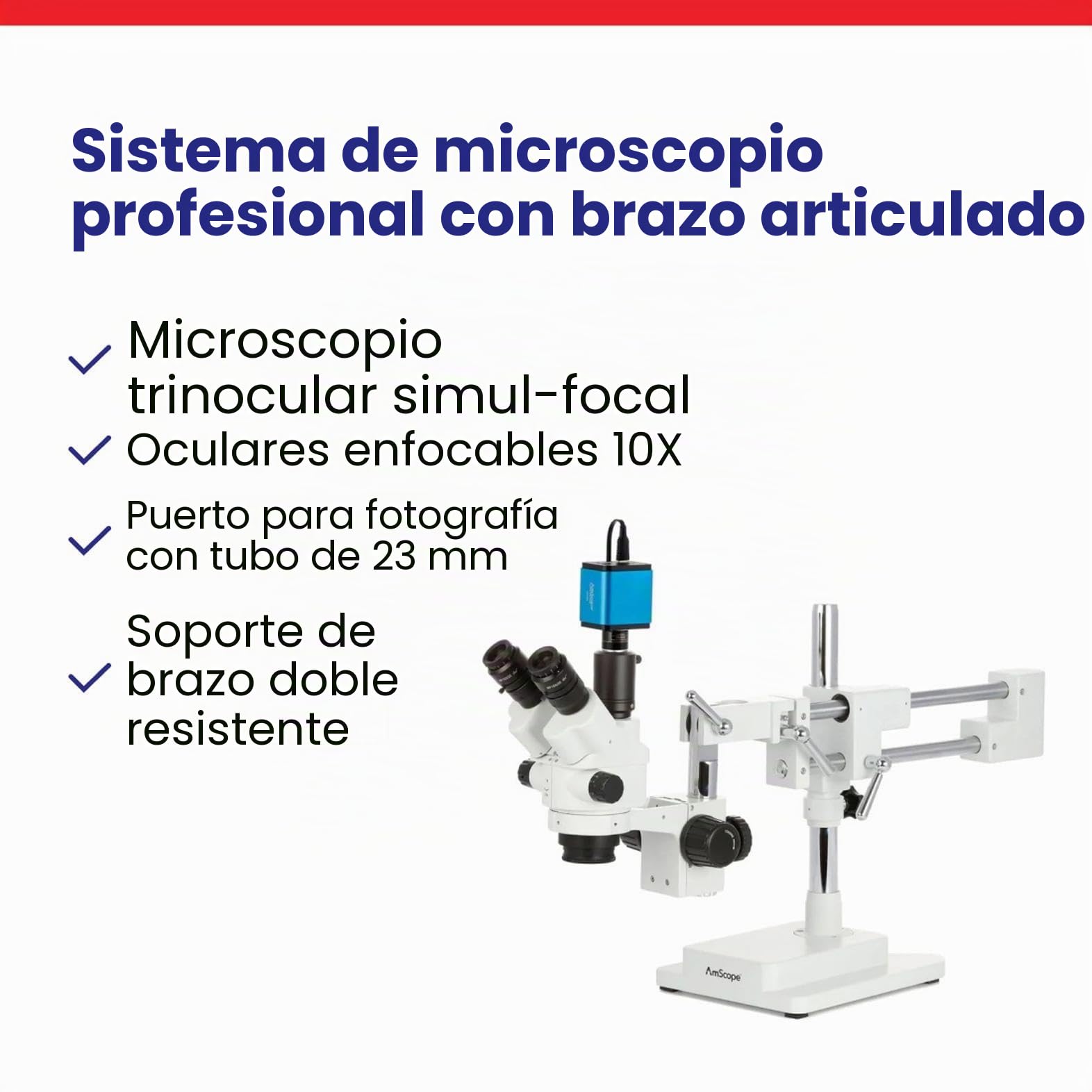 AmScope 7X-45X Simul-Focal Stereo Lockable Zoom Microscopio en Soporte de Brazo Dual