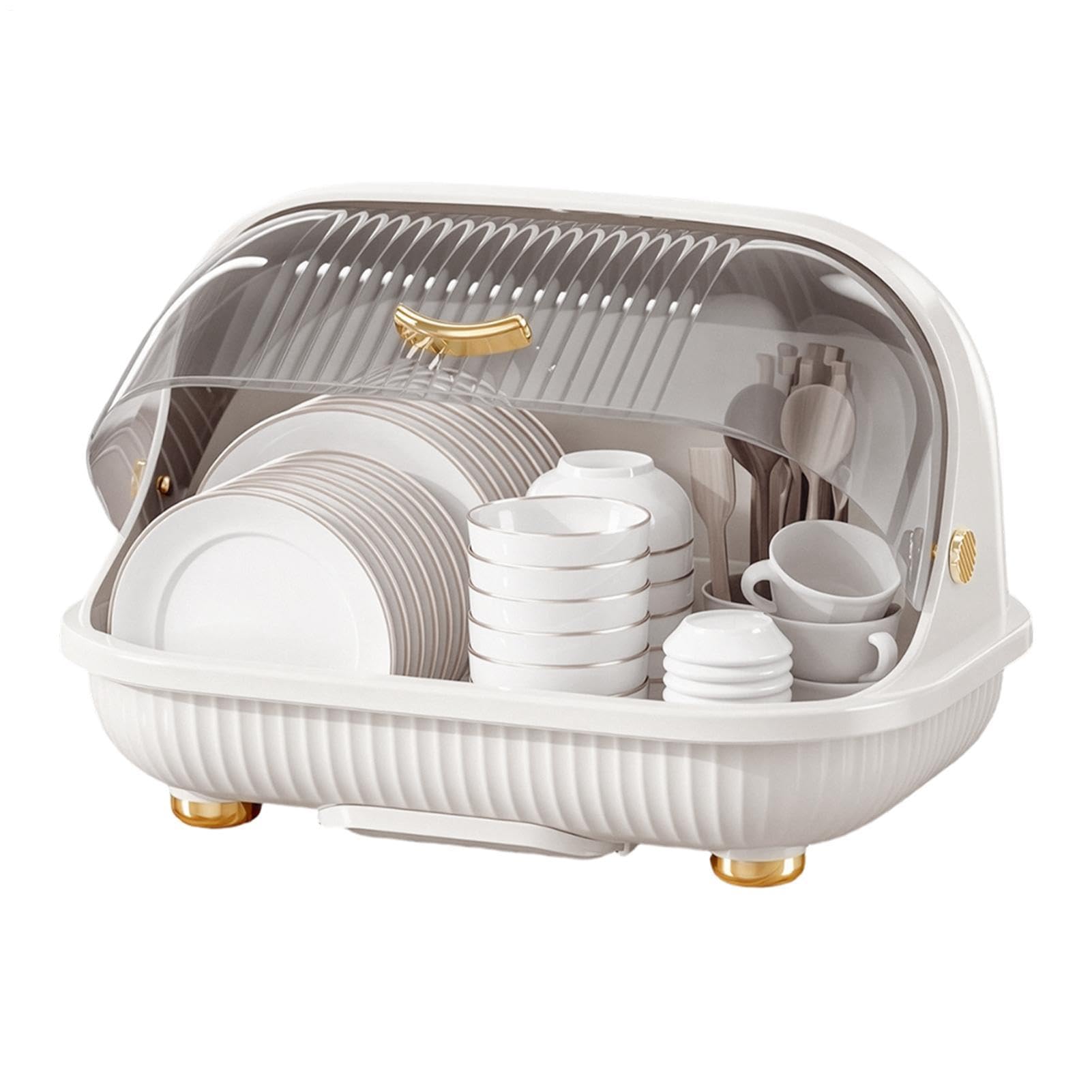 Escurridor de Platos con Tapa Polvo y Asa | Escurridor de Cocina para Tazas, Biberones, Platos, Vasos, Apartamento Pequeño, Autocaravana, Despensa
