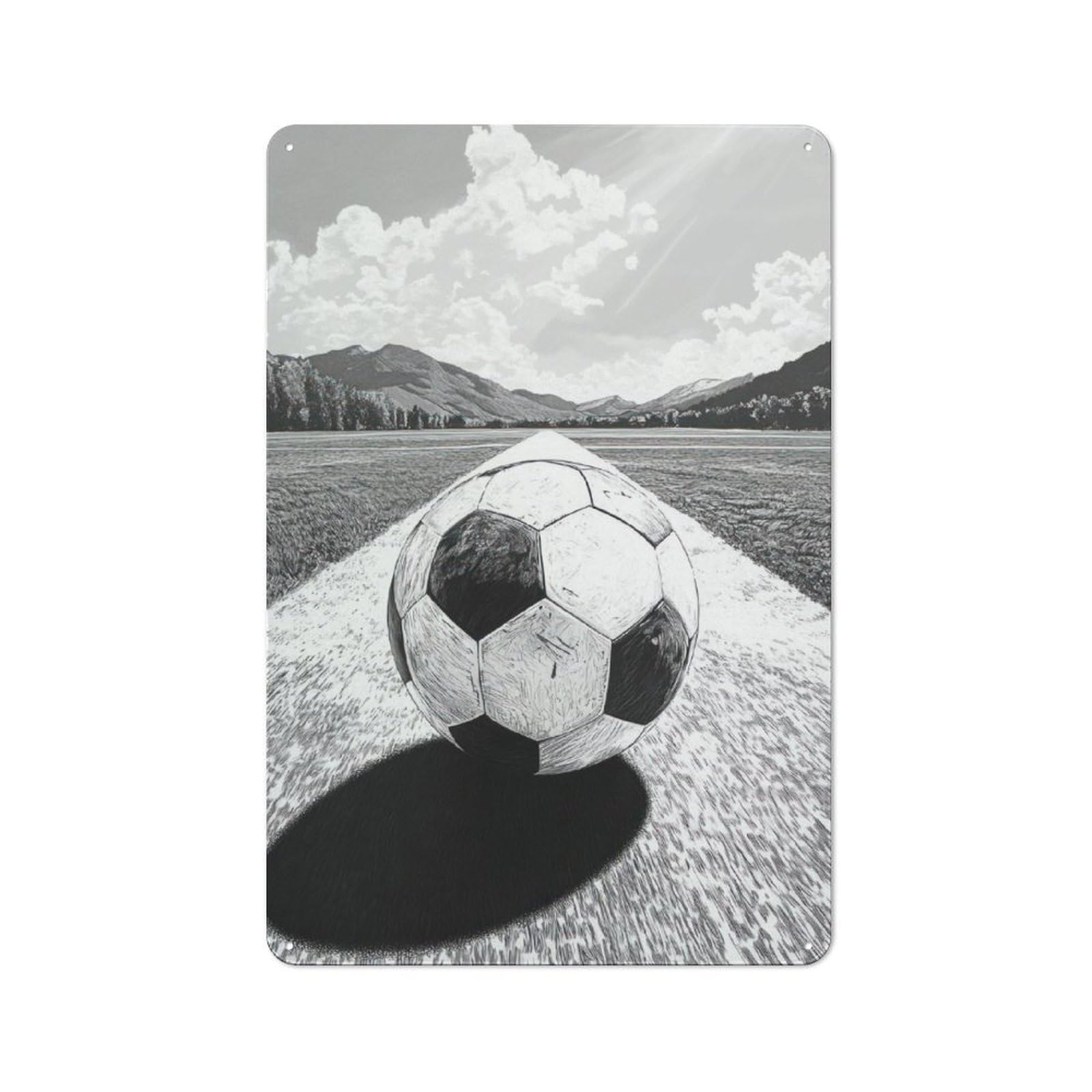 Junmoney Soccer Ball On Field Rustic Metal Sign 30X20cm For Lounge Or Reading Corner, For Reading Corner Decorators