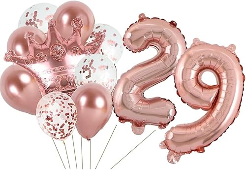 KUNGOON Globo de cumpleaños número 29, globo de Mylar con el número 29 de oro rosa, divertido cumpleaños 29