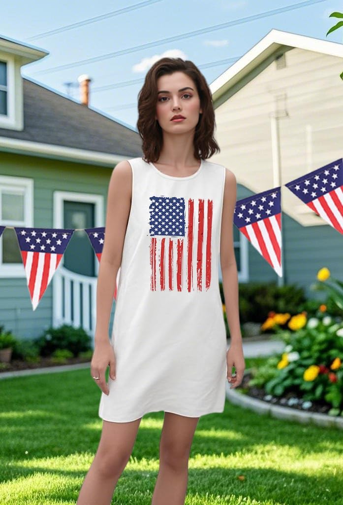 American Flag Dress for Women 4th of July Patriotic Sleeveless Mini Tank Dress Casual Summer Beach Party Outfit - Image 5