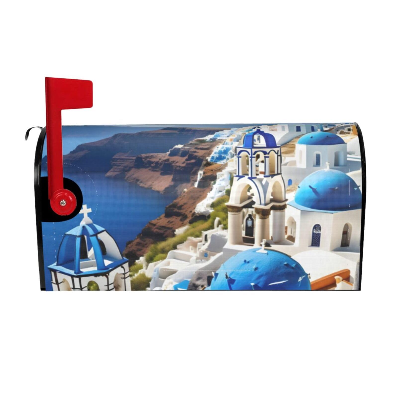 Greek Island Sea View Print Mailbox Cover Wraps Post Letter Box Cover Decor For Outside Garden Yard Farmhouse Home