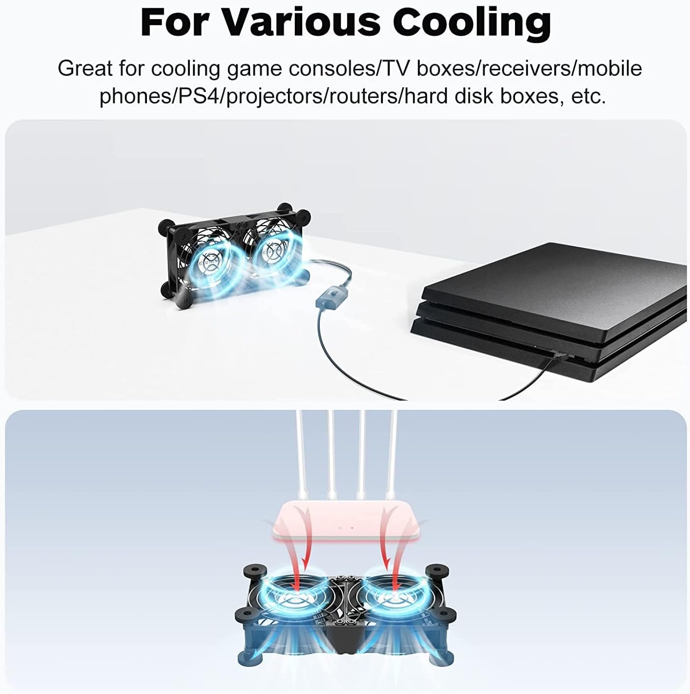 ELUTENG Dual Cooling Fan Whisper Quiet 80mm USB Fan 3 Adjustable High Speed USB Port Heatsink Fan Compatible for PS4, PS5, Router, Laptop, PC, Xbox Cooling Electronics