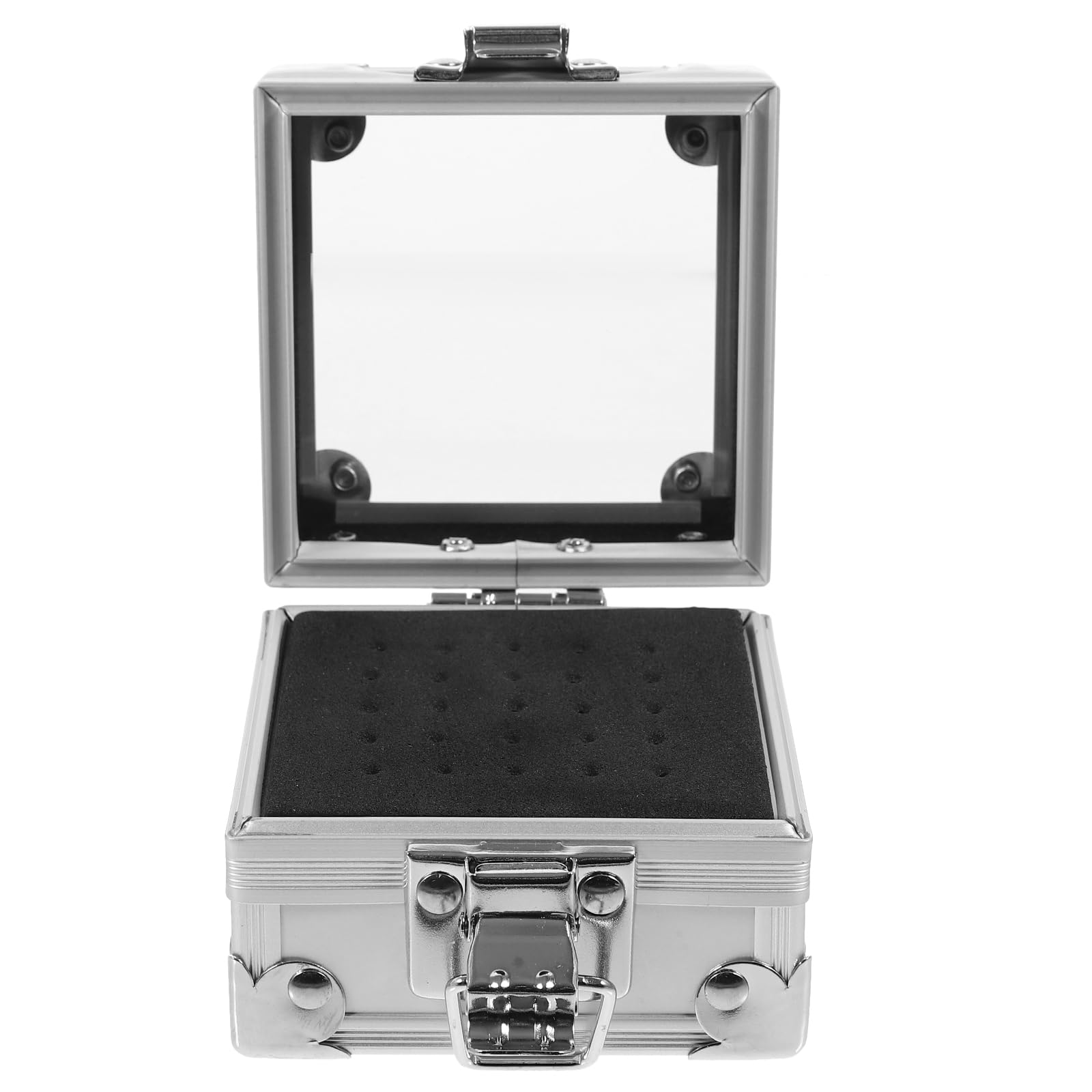 FOMIYES Zinc Alloy Nail Drill Bits Storage Box 3.07X2.95X2.36 Inch Dustproof Manicure Polishing Heads Organizer Compact Case for Travel Desktop