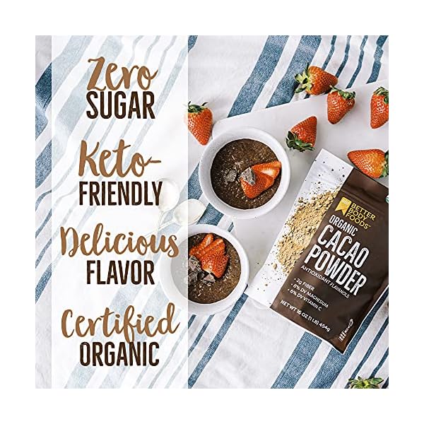 BetterBody Foods Organic Cacao Powder, Rich Chocolate Flavor, Non-GMO, Gluten-Free, Cocoa, 16 ounce, 1 lb bag