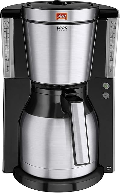 Melitta Look IV Therm DeLuxe, 1011-14, Filter Coffee Machine with Insulated Jug, Aroma Selector, Black/Brushed Steel