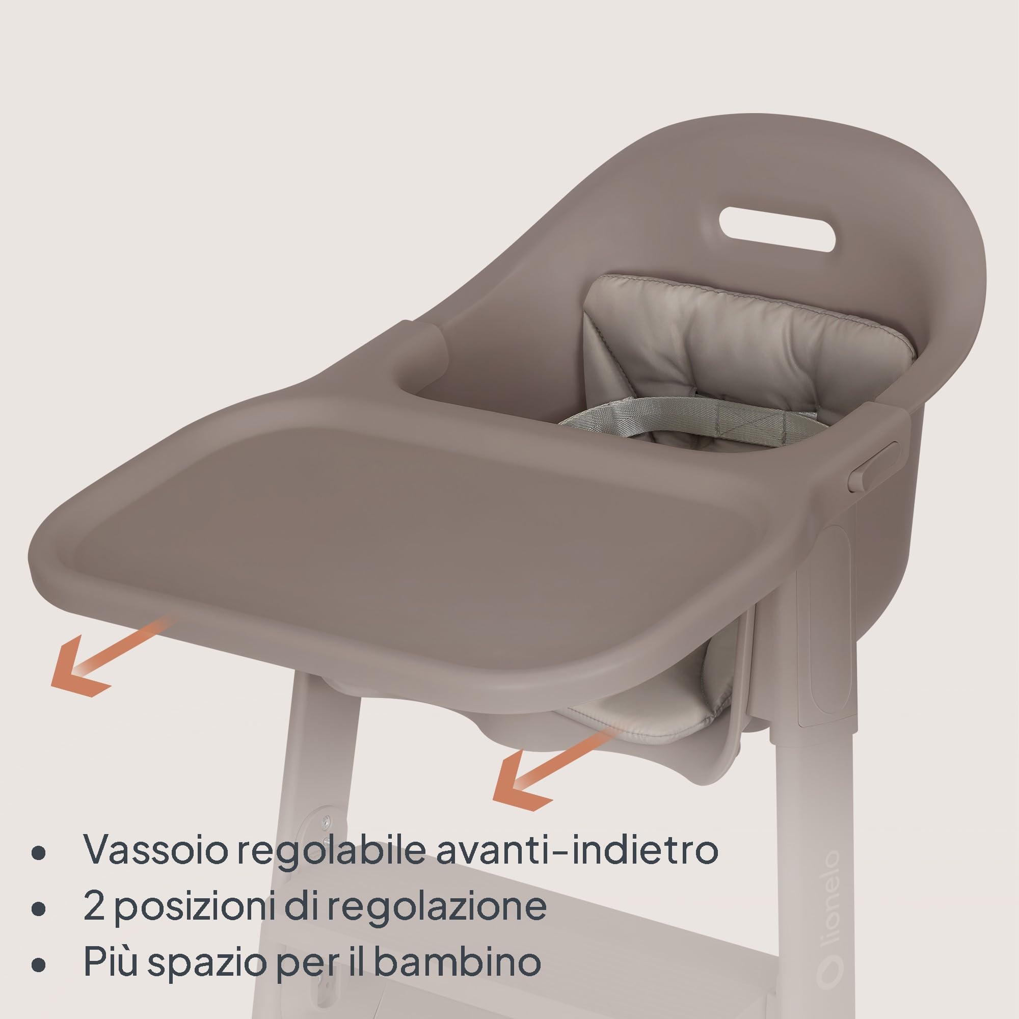 LIONELO Beny Seggiolone Pappa Evolutivo 6-36 Mesi Vassoio Scorrevole | 2 Posizioni del Vassoio, Poggiapiedi Regolabile con Una Mano, Cinture a 3 Punti, Facile da Pulire e Cuscino Lavabile