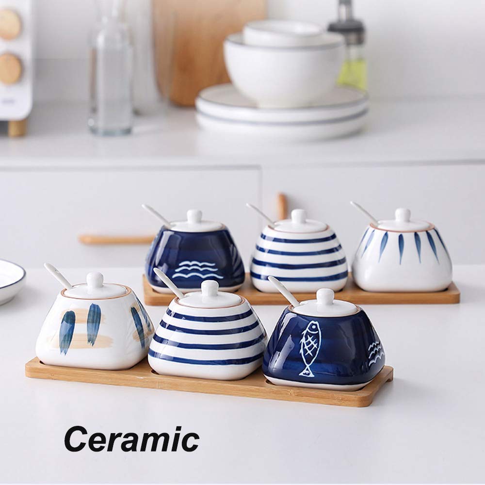 Amazon｜陶器キャニスター 調味料入れ 調味料ポット 調味料収納トレイ