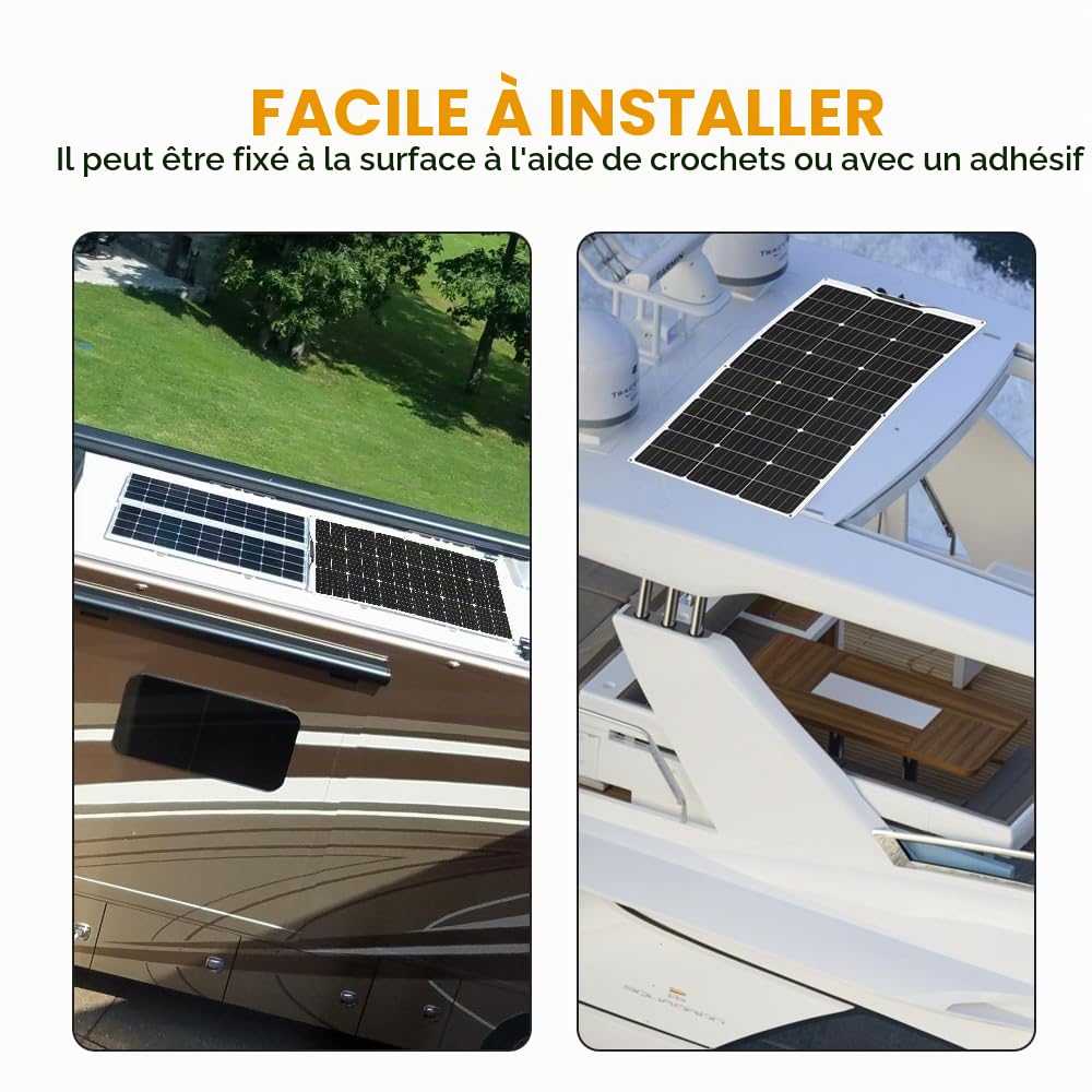 XINPUGUANG 200w Kit Solaire 2pcs 100W Panneau Solaire flexibles Mono PERC Module 20A Contrôleur solaire pour bateau, voiture, caravane, cabanon, charge de batterie 12v (200)