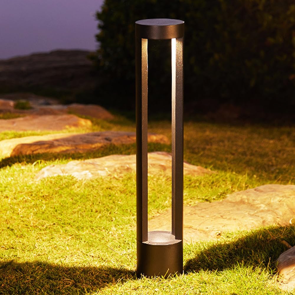 HELCEKOU Modern Black Cylindrical Bollard Light Outdoor Landscape Pathway Lighting Fixture IP65 Water Resistant Aluminum Driveway for Patio Porch Yard Contemporary Design Garden Walkway