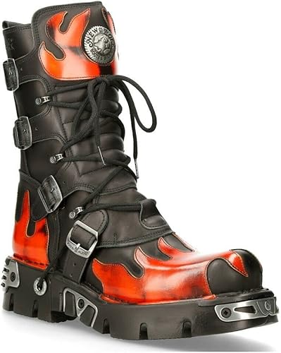 NEW ROCK Botas 591 Flame Metallic Leather Goth punk Biker Fashion