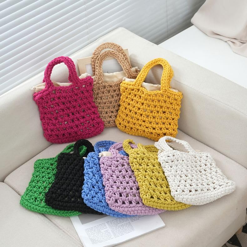 Image of Naimo Straw Beach Bag Woven Rattan Shoulder Bag Fishing Net Handbag Cotton Rope Tote Summer Crochet Hobo Bag