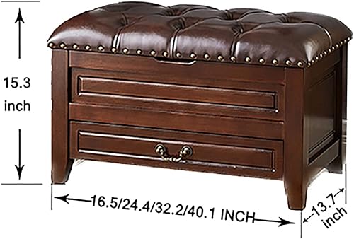 Miniatura 2 de Banco de cuero de alta calidad con almacenamiento gabinete de almacenamiento otomano de madera maciza vintage con cajón banco de almacenamiento