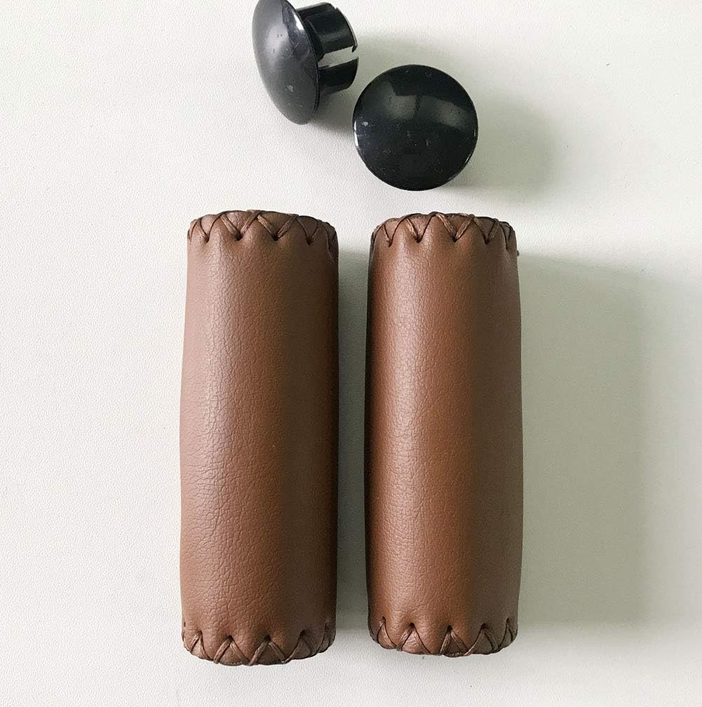 UPANBIKE Children Bike Grips Retro Synthetic Leather Scooter Grips Fit 22.2mm Handlebar End for Kids Mountain Bike Road Bicycle (One Pair)