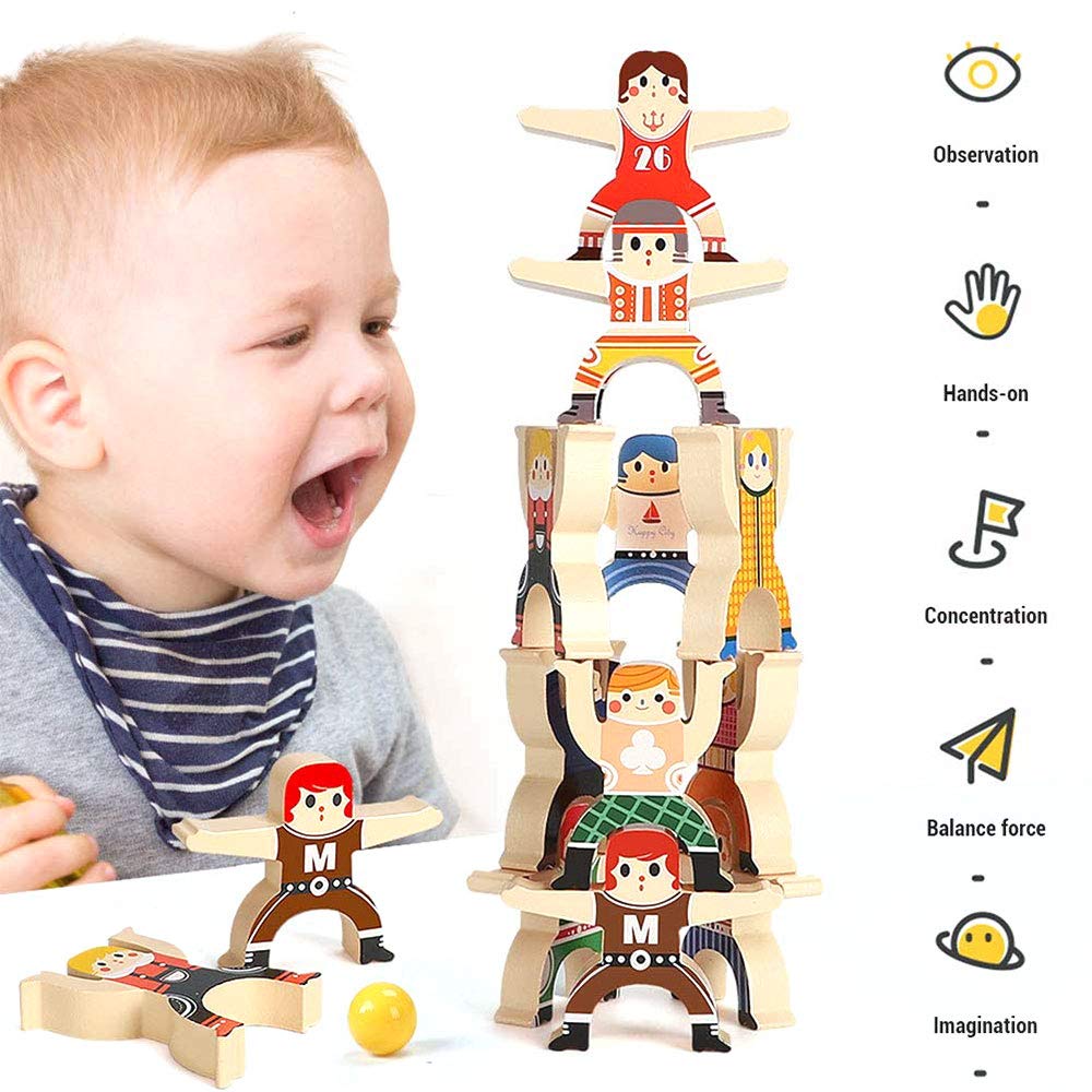 ZN Wood Block Stacking Balancing Game,Wooden Block Characters, Hercules Balance Stacking High Building Blocks Kids Educational Development 3D Puzzle Toy Home Decor Party Favors