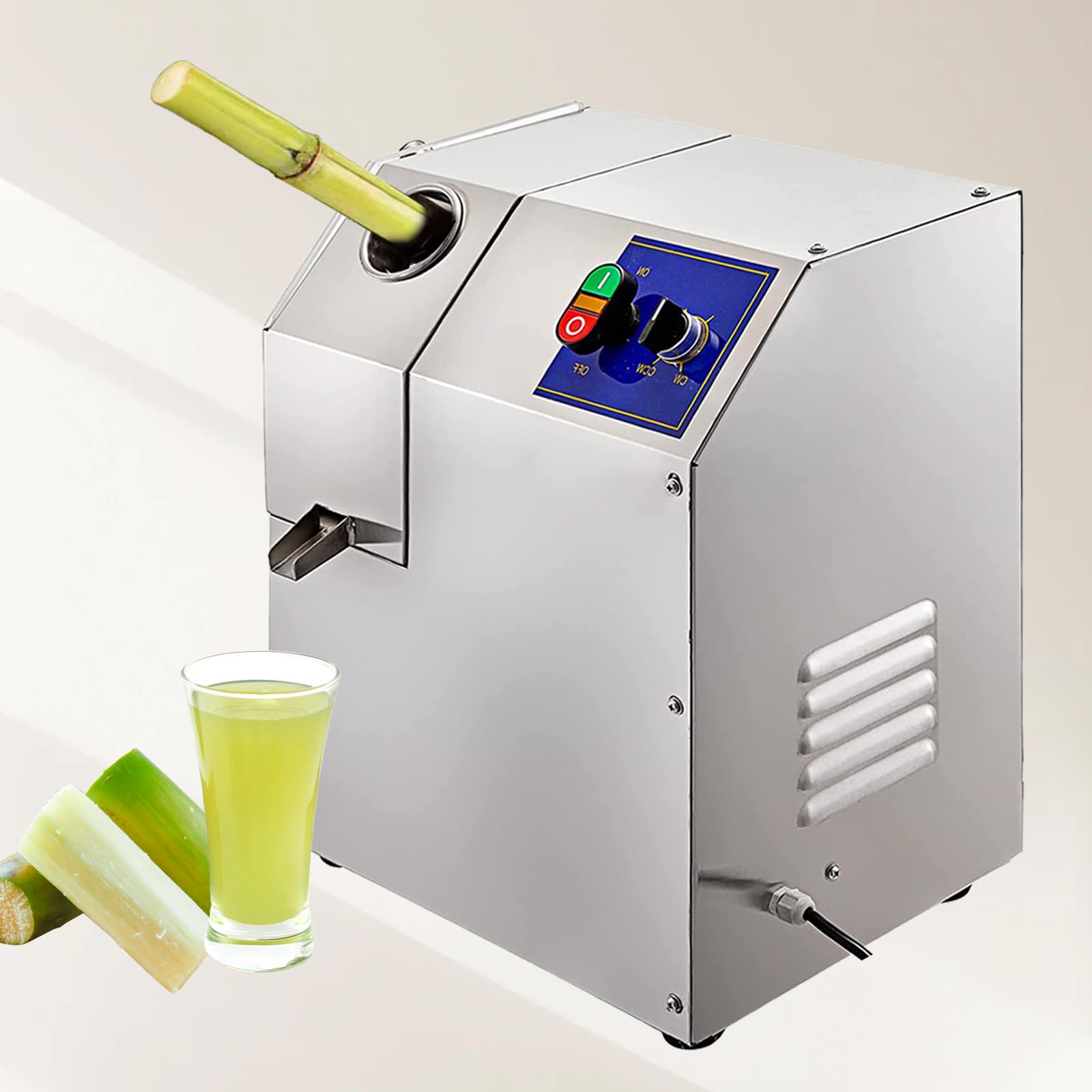 Commercial Electric Sugarcane Juicer Machine 400W 3 Stainless Steel Rollers Vertical Countertop Design with Large Feeding Chute Transparent