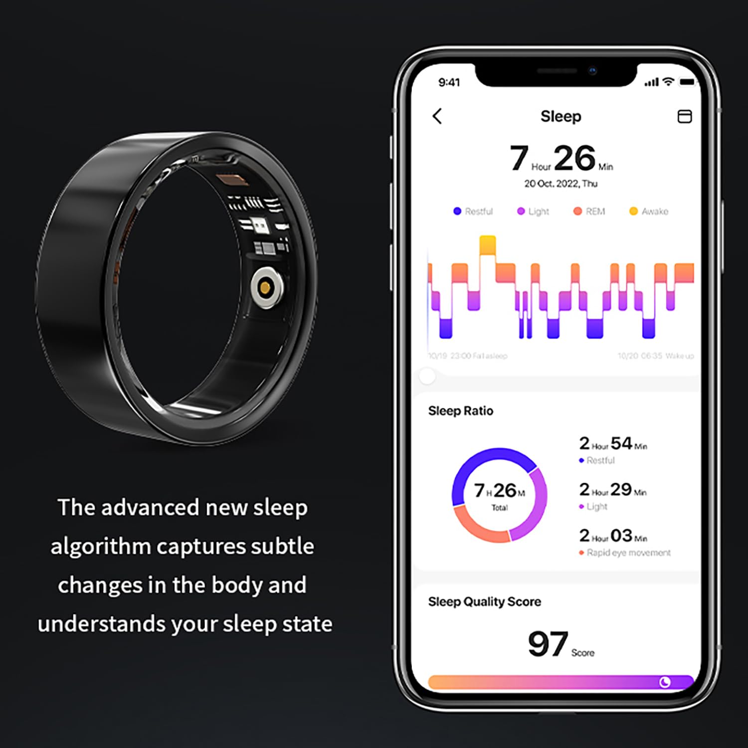 LONGLU Smart Ring pour Hommes Femmes, Bague Tracker de Fitness avec Fréquence Cardiaque/Oxygène Sanguin/Sommeil/Sport/Étanche IP68, Tracker de Santé pour iPhone & Android (Doré, 13)