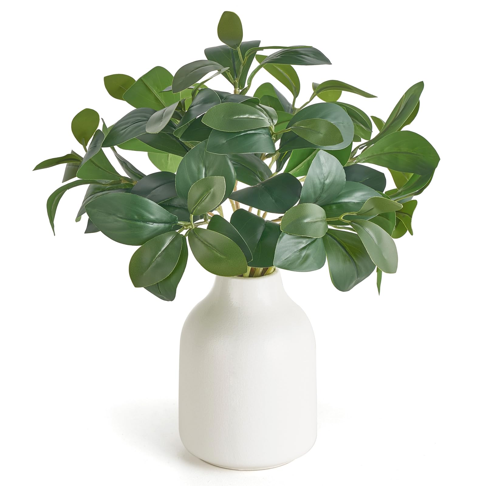 Dahey Fake Plants in Small Ceramic Vase Realistic Artificial Faux Plants Indoor Modern Farmhouse Table Centerpieces for Bathroom Kitchen Shelf Living Room Home Greenery Decor, White