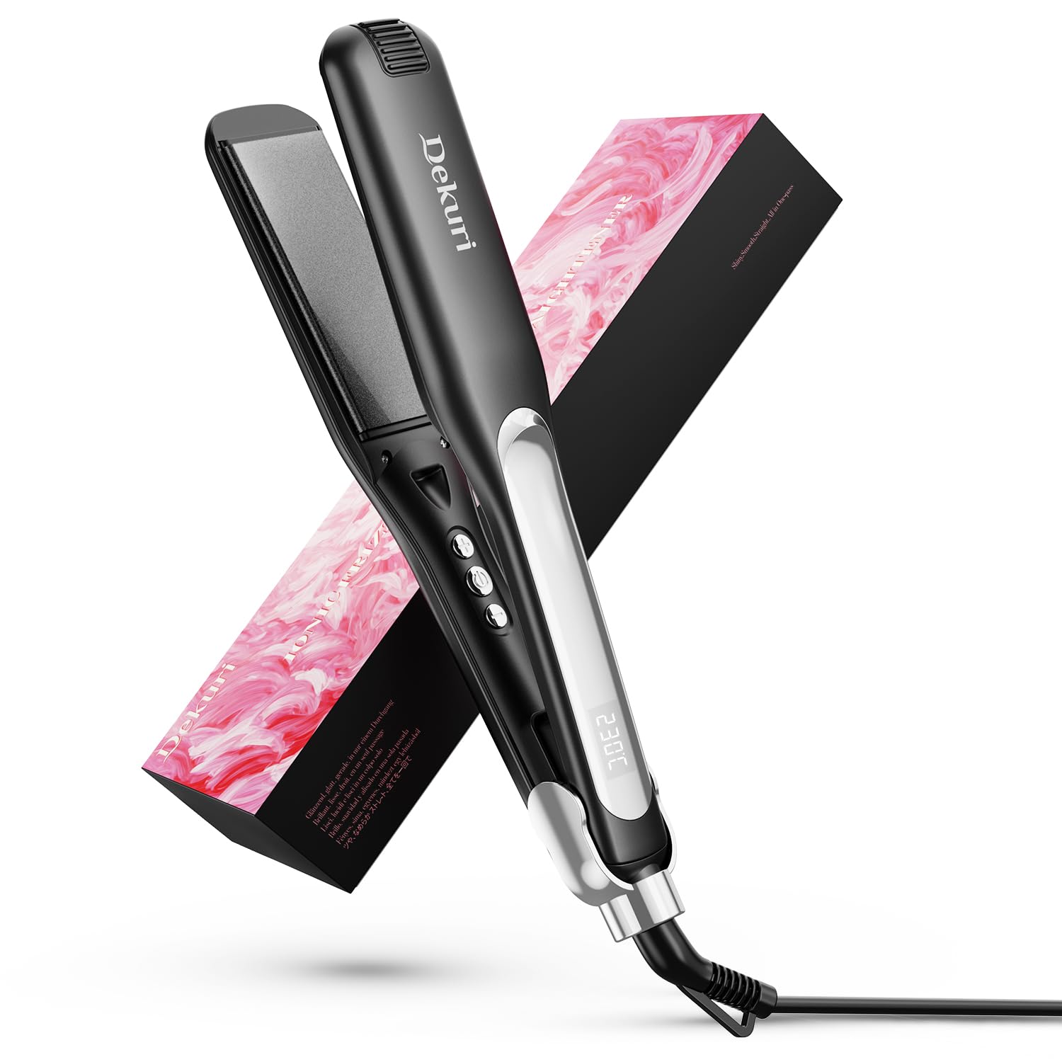 Dekuri plancha pelo,planchas del pelo de 42mm de ancho,plancha cerámica sin fricción a base de agua,plancha de pelo profesional para mujeres,120°C-230°C,Negro