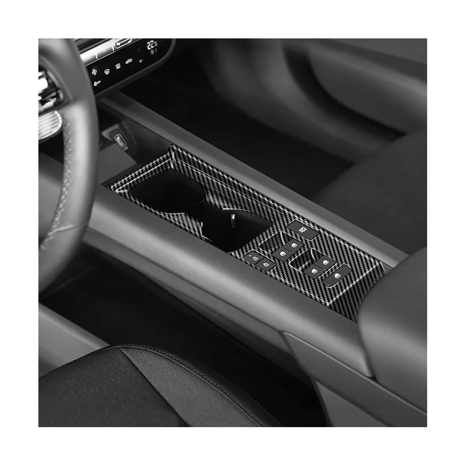 Pour Hyundai IONIQ 6 2022 2023 + LHD voiture en Fiber carbone Console centrale eau support verre décoration couverture garniture autocollant Revêtement carbone console centrale Panneau