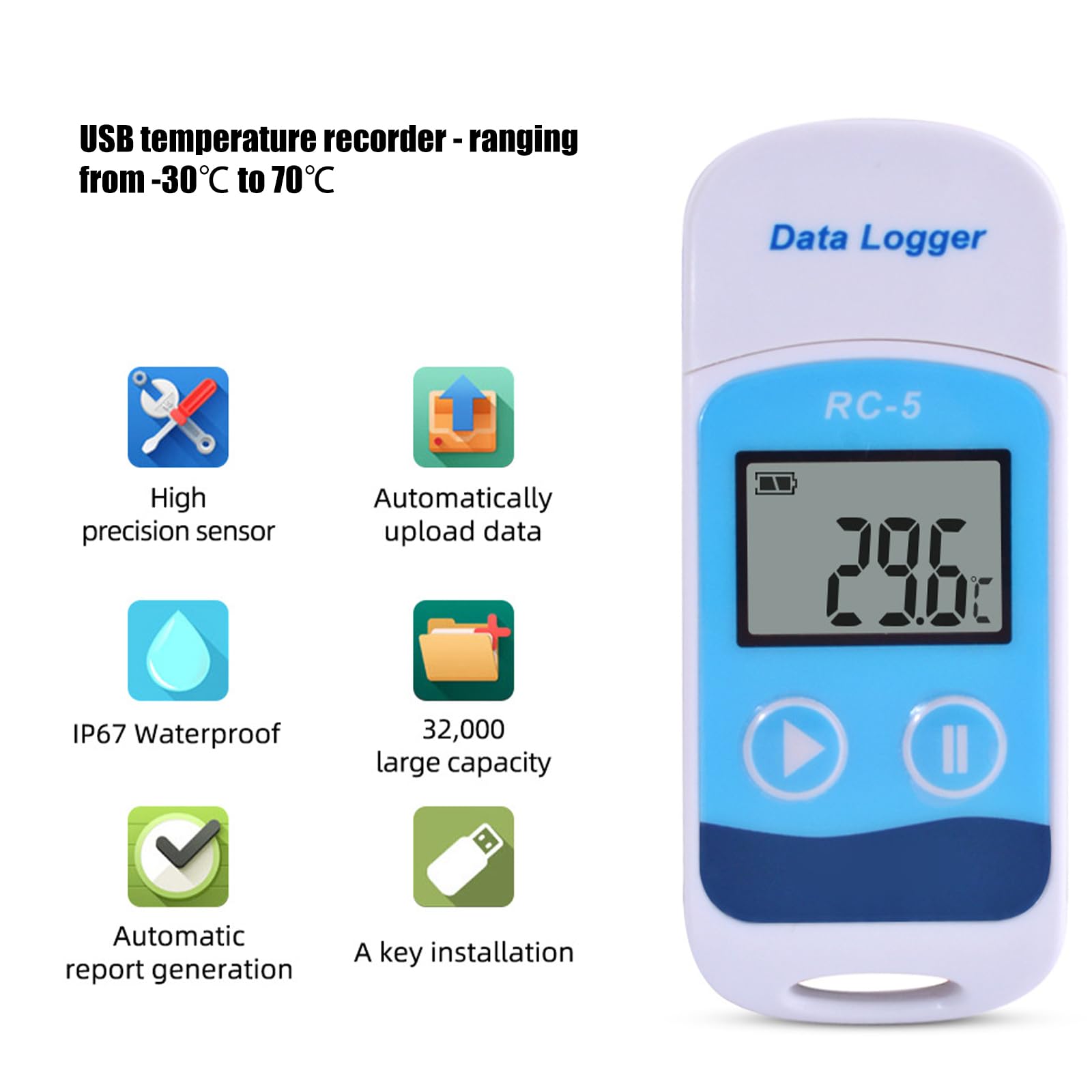 Przemysłowy cyfrowy rejestrator temperatury do transportu żywności zgodny z przepisami ładunków chłodniczych i magazynowania automatyczny rejestrator temperatury USB