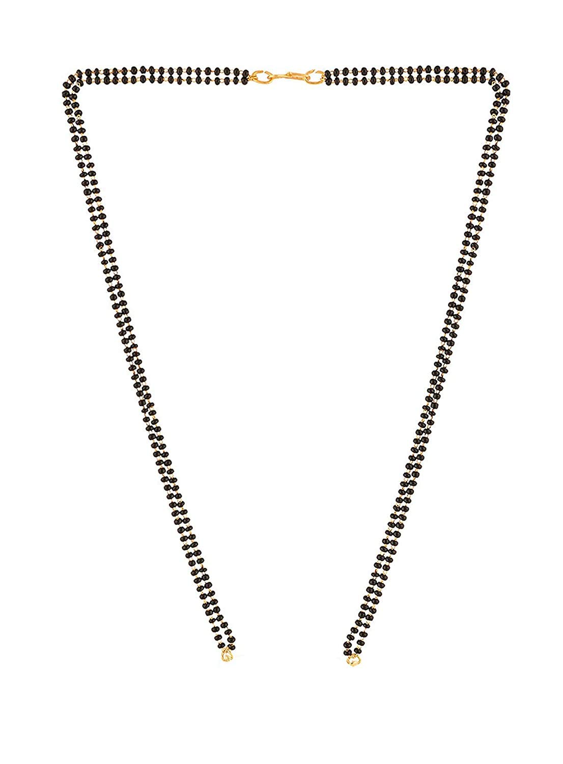 22 K Gold Plated Double Line Black Pearl Mangalsutra Chain Without Pendant for Women (Yellow)
