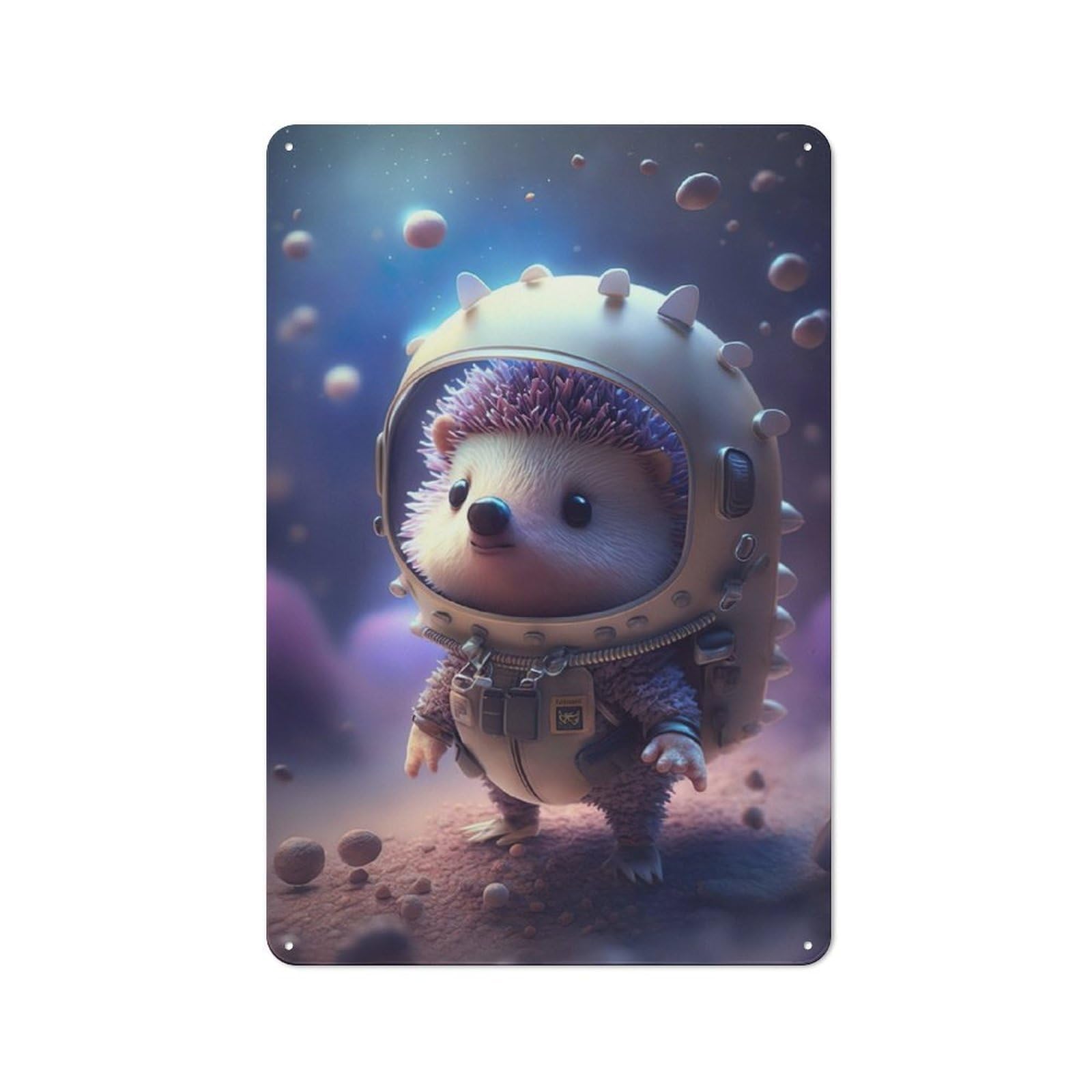 Junmoney Astronaut Space Hedgehog Industrial-Style Tin Sign 30X20cm For Café Or Home Bar, For Cooler-Month Interiors With Industrial Character