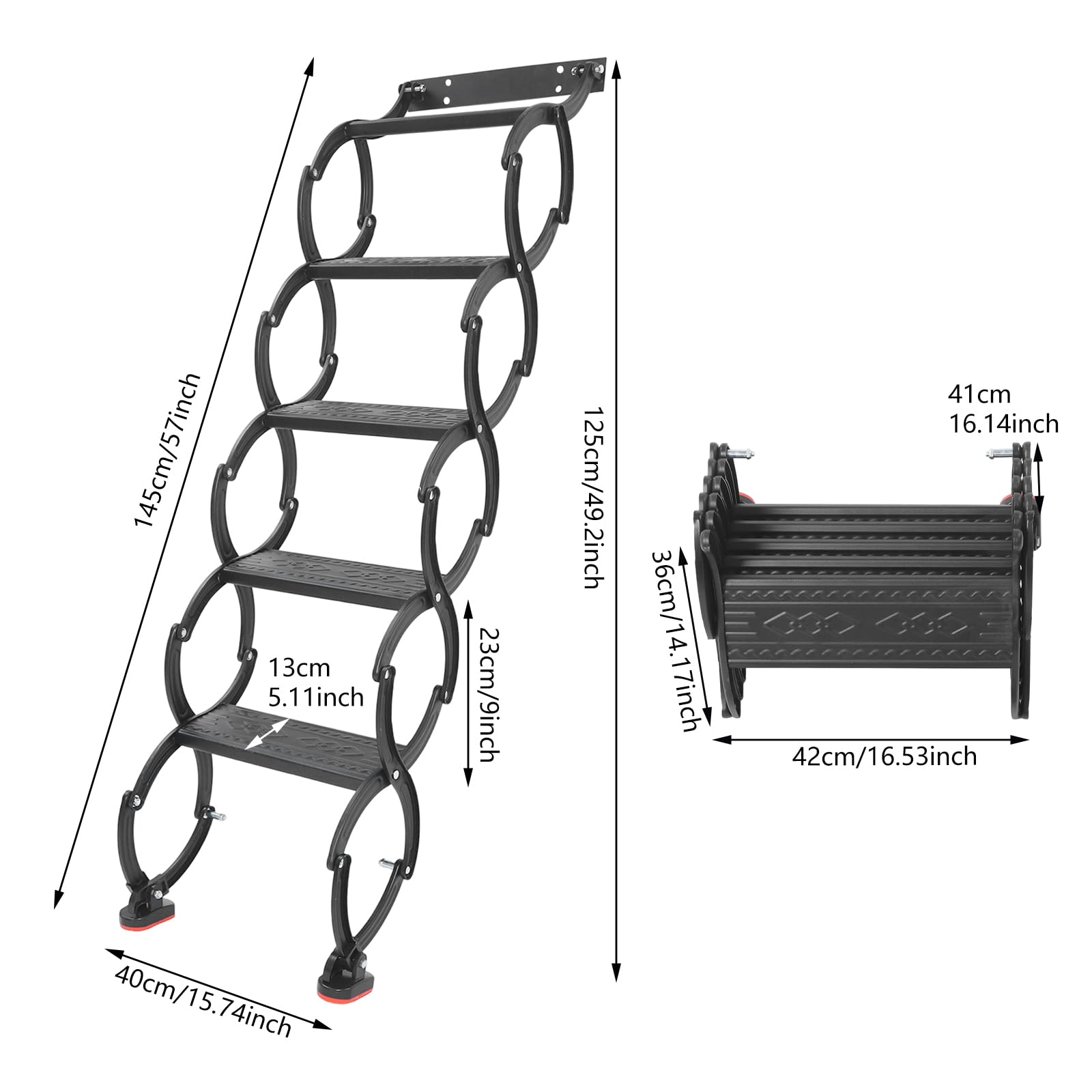 Scala da tetto a 5 gradini, a parete, estraibile, per soffitta, a parete, con gradini antiscivolo, scala per soppalco, scala telescopica, portata 200 kg