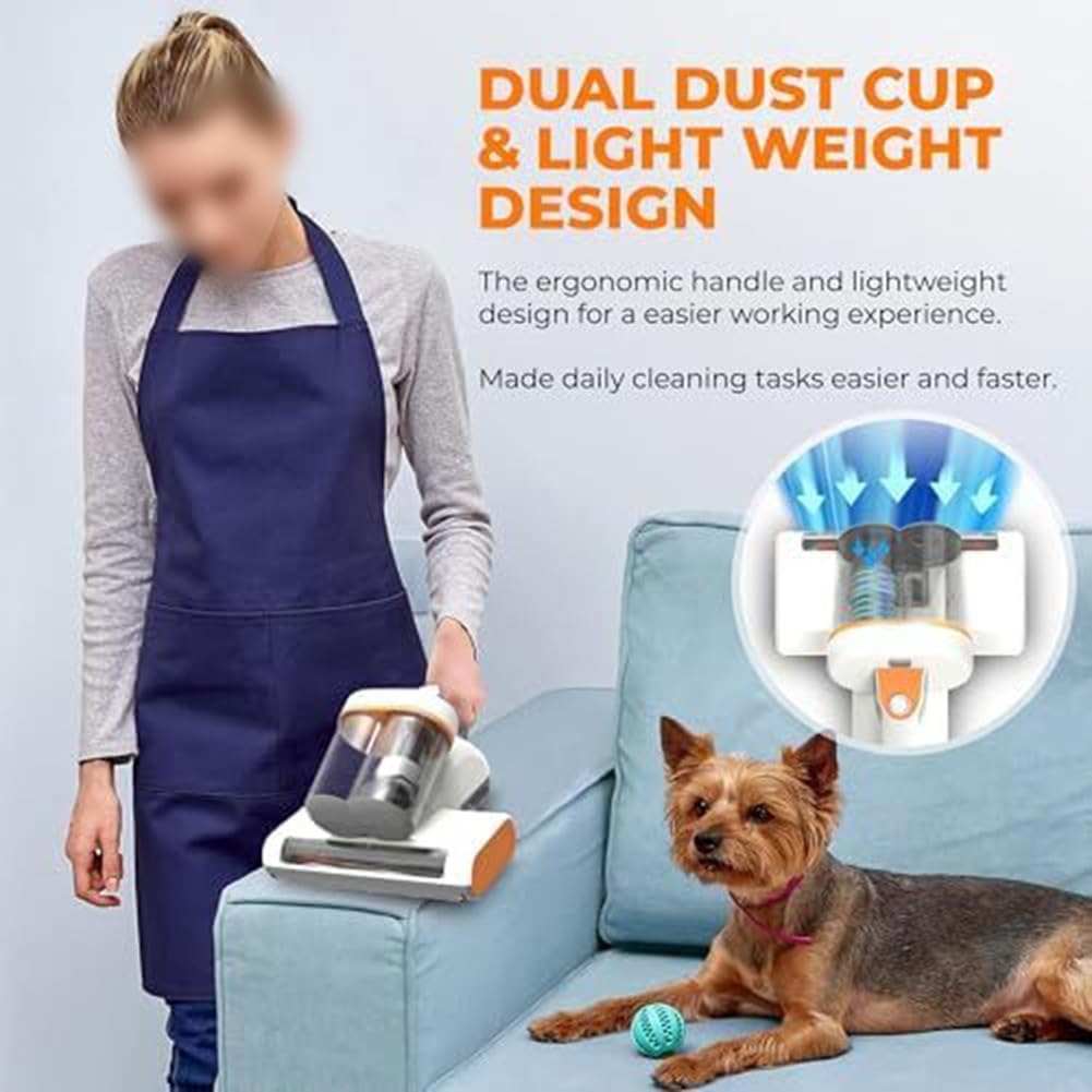 Aspirador de colchón con luz UV-C, succión de 13 Kpa y aire caliente a 60 °C, filtro HEPA para ácaros de cama, pelo de mascotas en sofás alfombras