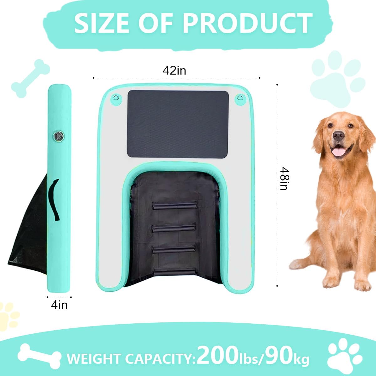 Pool Rampe für Hunde, Aufblasbare Bootsrampe für Hunde, rutschfeste Schwimmende Leiter aus Eva für Pool, Boot, Dock, sicherer und einfacher Zugang zum Wasser für große Hunde, Grün