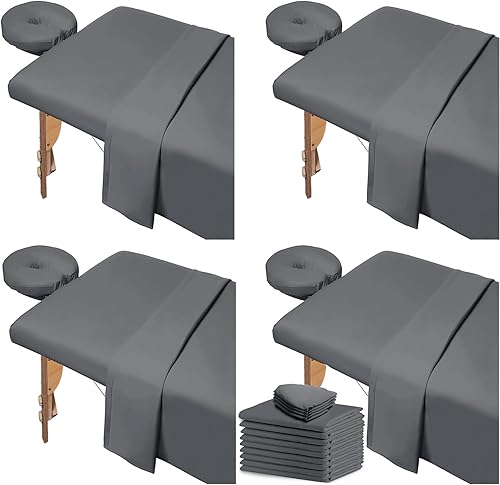 Juego de 4 sábanas de mesa de masaje, 12 piezas reutilizables de microfibra suave para masaje, incluye funda para mesa de masaje, sábana bajera