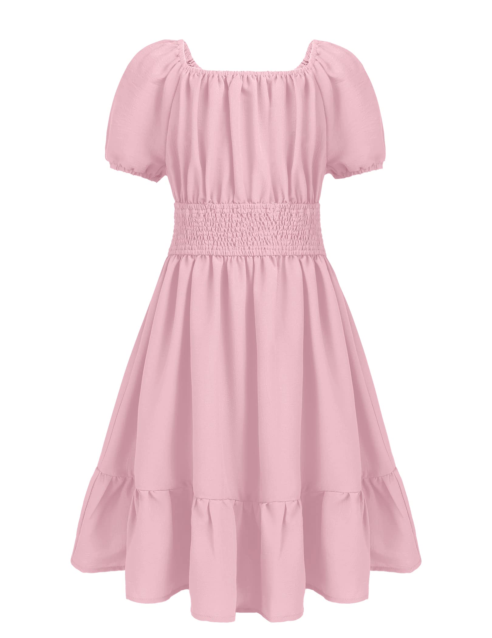 Arshiner Vestido de Fiesta para Niña Elegante Manga Corta Vestido de Verano para Niños Monocolor Línea A Vestido Informal Vestido de Princesa Vestido de Princesa con Volantes 4-14 Años