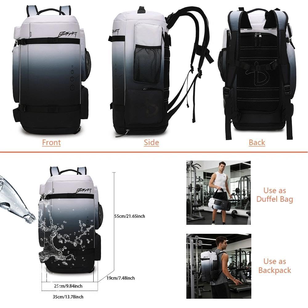 BE SMART - Mochila de gimnasio extragrande de 50 L para hombre, bolsa de gimnasio grande con compartimento para zapatos, bolsas de lona resistentes al agua, Gardient Black, XL, Mochila de lona para