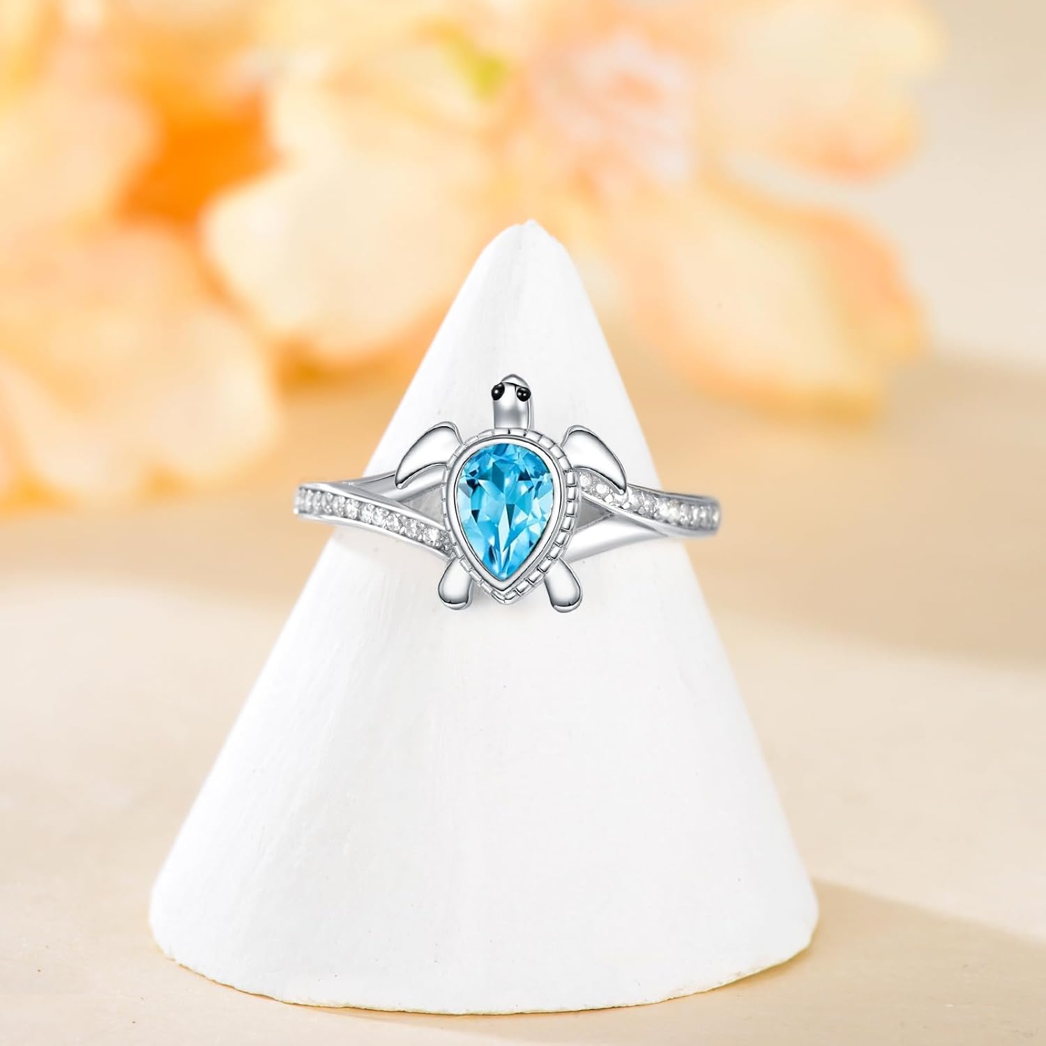 Sea Turtle Ring for Women 925 Sterling Silver Pear Shaped Birthstone Ocean Statement Ring for Ladies - Image 6