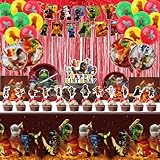 90Stück Ninj Geburtstag Deko, Geburtstag Party Dekoration, Partygeschirr Set mit Happy Birthday Banner, Tischdecke, Tortenaufsätze, Geschirr und Luftballons