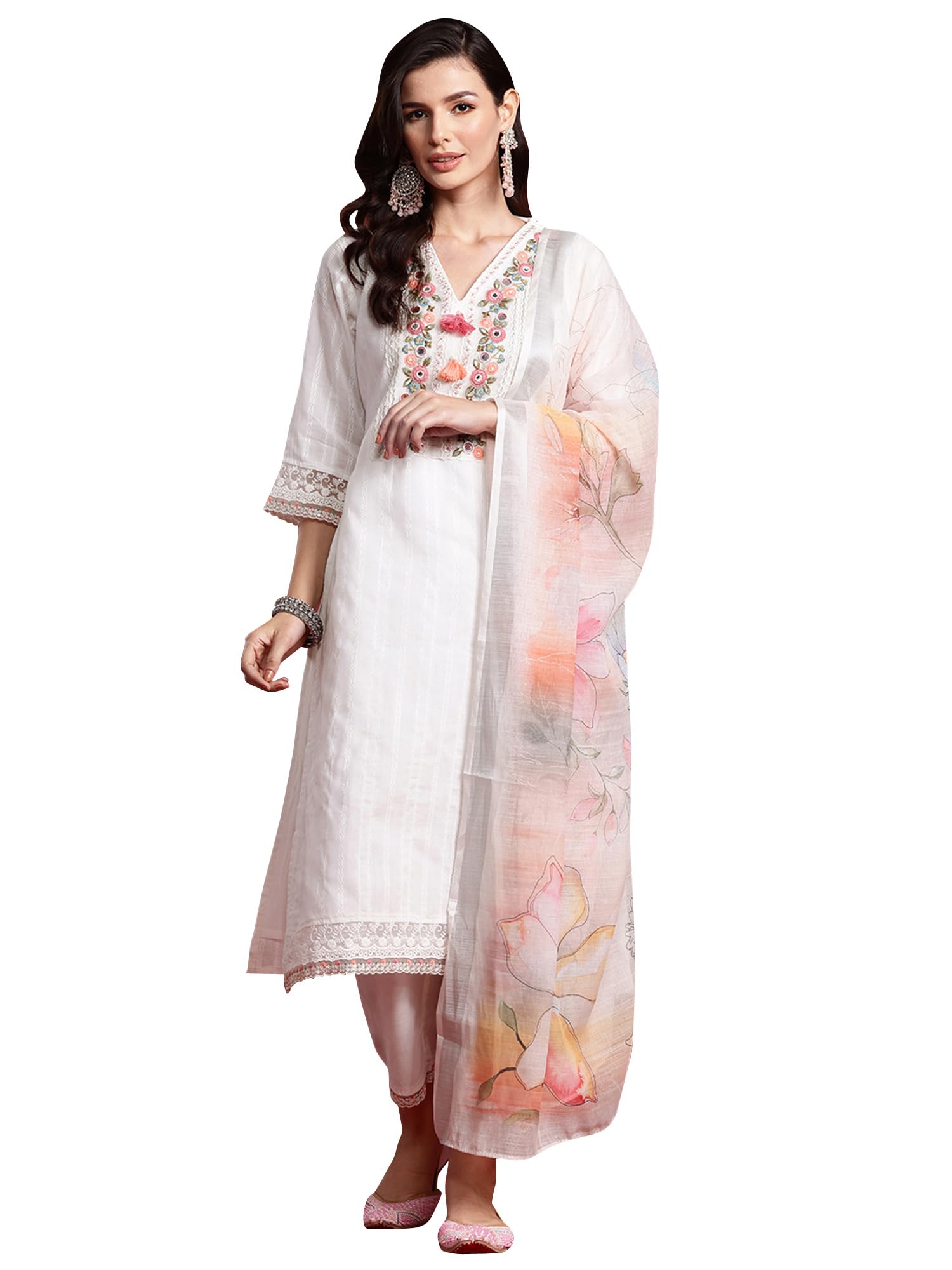 indo era Women's Pure Cotton Embroidered Straight Kurta Pant with Dupatta (Kh0Bl6631)-picture-38