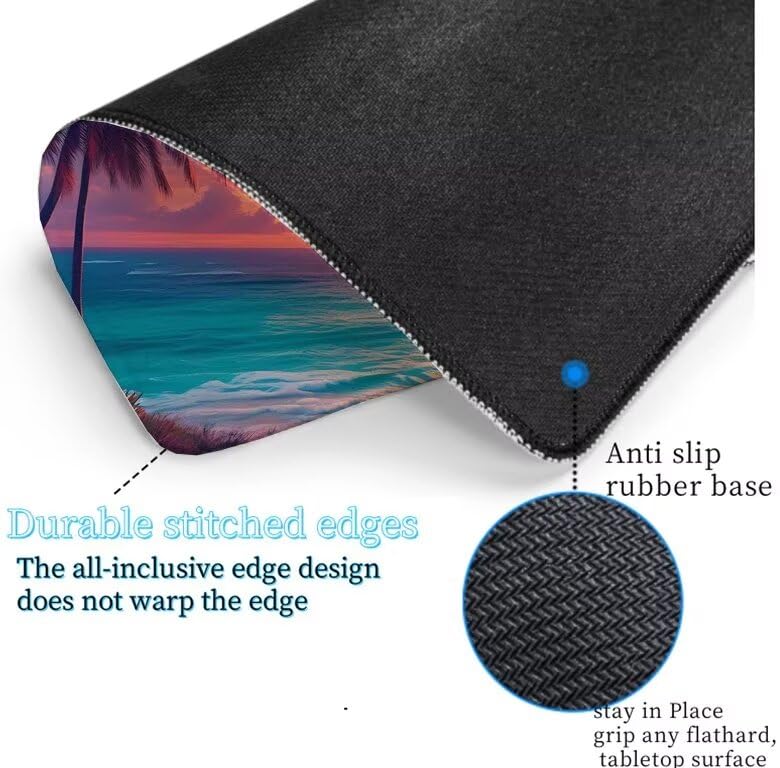 Tapis de Souris Coucher Soleil Tapis de Souris Gamer XXL 1400x700x3mm Gaming Accessoire, Tapis de Souris Cocotier Tapis Souris Résistant à l'eau avec Base en Caoutchouc antidérapant, Bureau W5-755