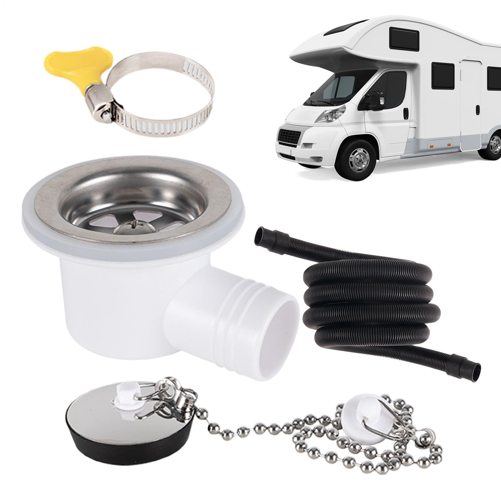 Raccord d'angle pour vidange évier nautique anti-obstruction avec filtre et raccord rapide