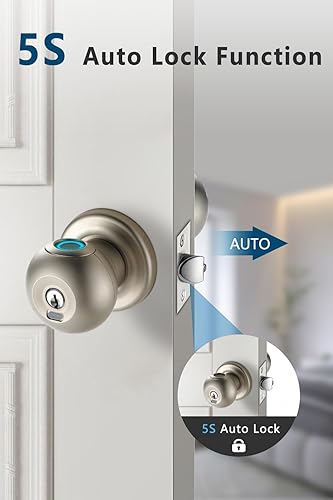 Miniatura 4 de Cerradura de puerta inteligente, perilla de puerta de huellas dactilares con cerradura, cerradura de puerta biométrica de bloqueo automático,