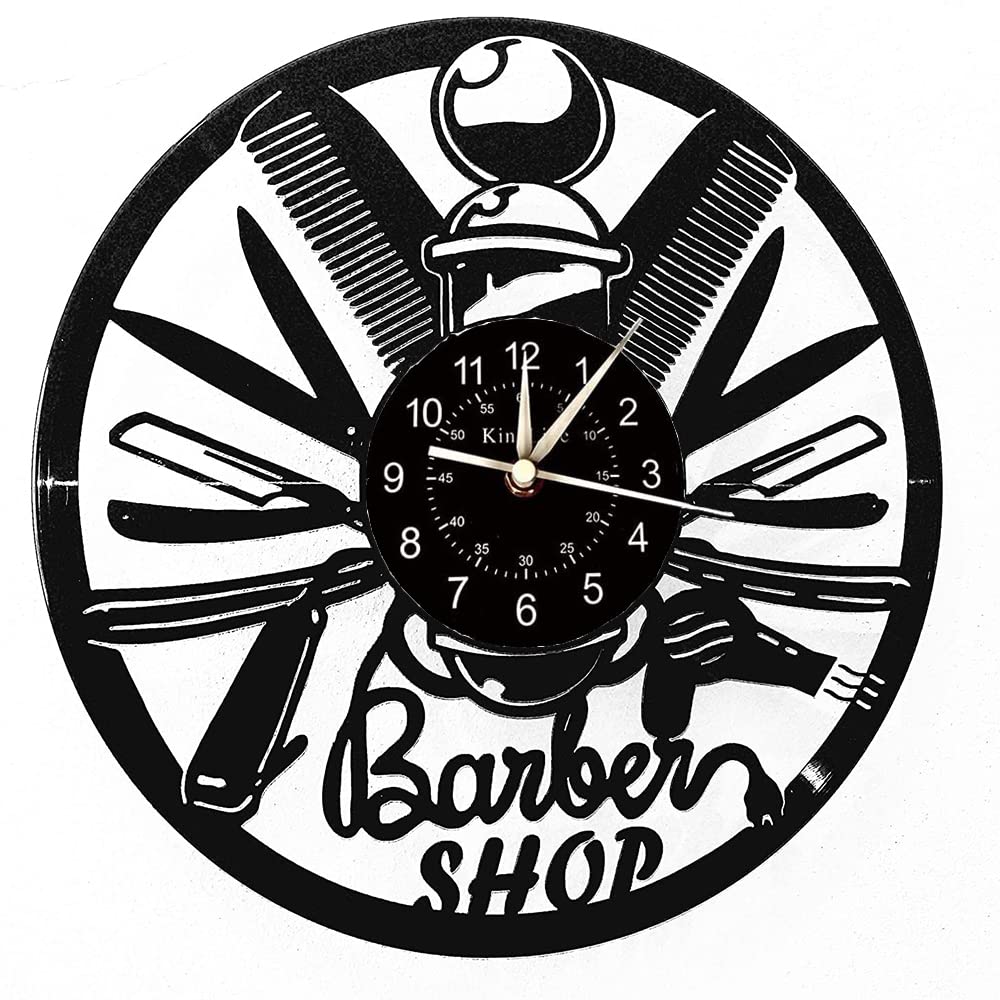 Smotly Black Vinyl Wall Clock, Barber Shop Barber Tools Pattern, Barber Shop Home Wall Decoration Wall Clock Gift.