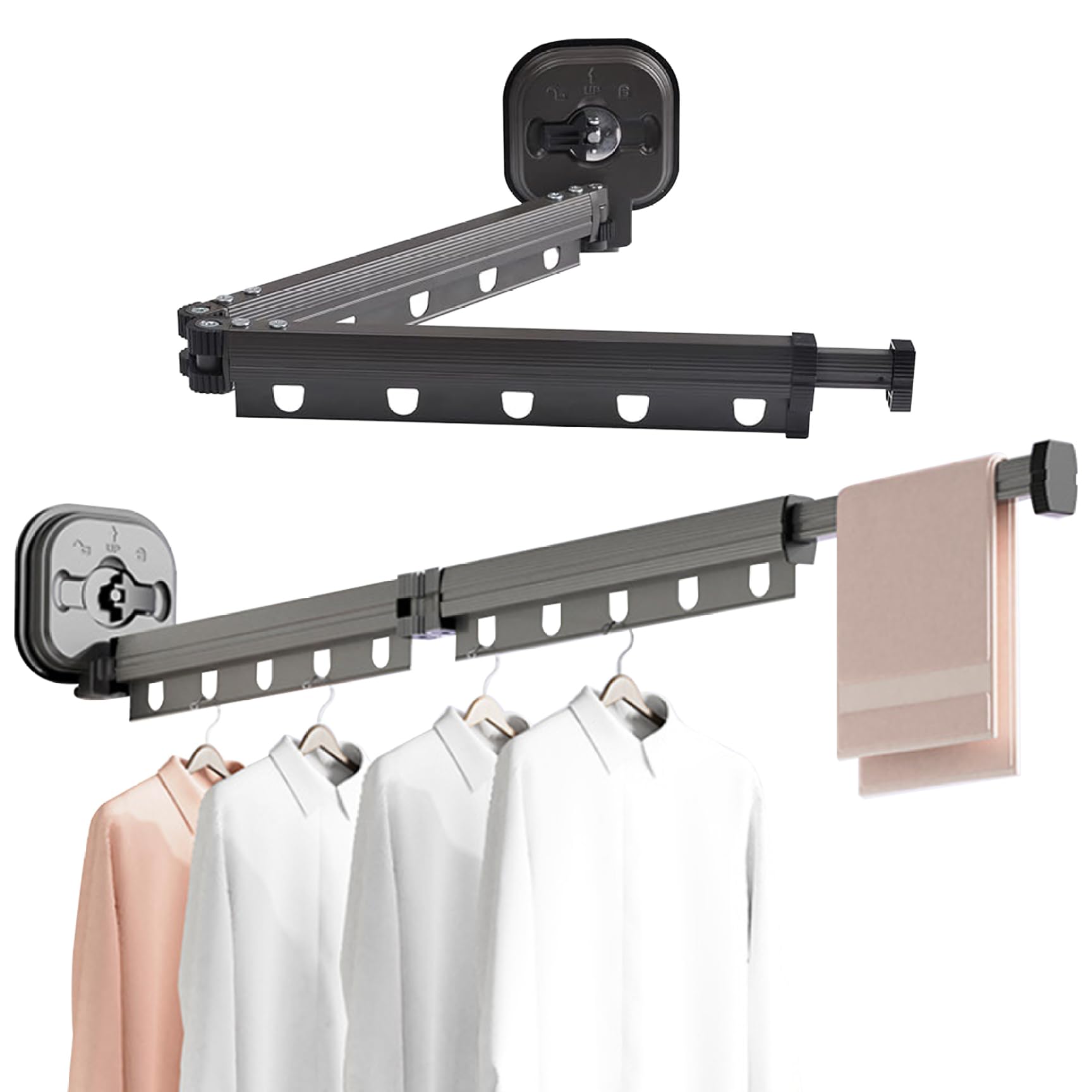 Étendoir pliable rétractable en aluminium avec ventouse de fixation