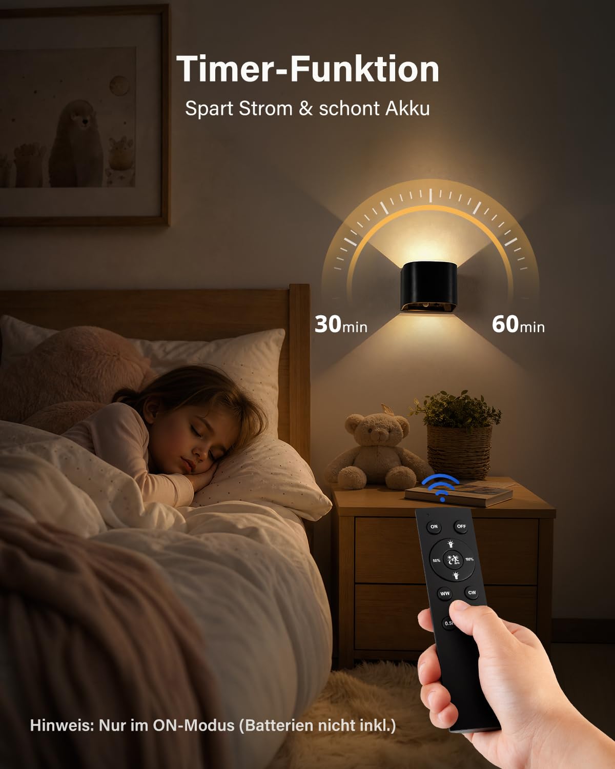 Leselux Wandleuchte Innen mit Bewegungsmelder, Ohne Stromanschluss, 4 Stück | Akku Wandlampe mit Fernbedienung, 5400mAh Aufladbar Batterie, 3 Farben 3000K /4500K/6000K Dimmbar, für Treppen Schlafzimmer